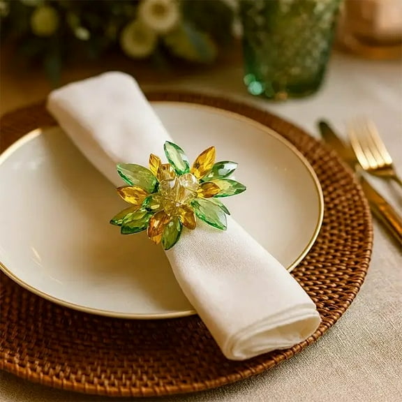 Fennco Styles Unique Multi-Flower Crystal Design Decorative Napkin Rings, Set of 4 â€“ Floral Napkin Holders for Home, Dining Table, Holiday DÃ©cor and Special Occasions