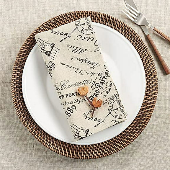 Fennco Styles Vintage Paris Printed Linen Blend Cloth Napkins 20" W x 20" L, Set of 4 - Natural Dinner Napkins for Home, Dining Table, Banquet, Family Gathering and Special Occasion