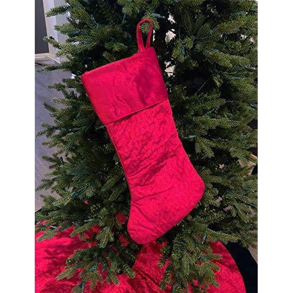 Fennco Styles Vintage Velvet Allover Tree Pattern Red Christmas Stocking