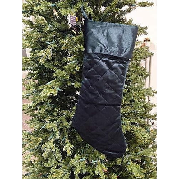 Fennco Styles Vintage Velvet Quilted Diamond Pattern Green Christmas Stocking