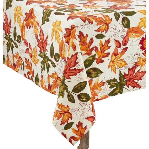 Fennco Styles Warm Embroidered Autumn Leaves Cotton Tablecloth for Thanksgiving, Banquets, Family Gathering and Special Occasion