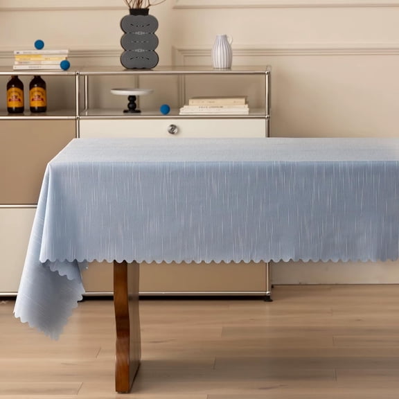 Fennco Styles Wave Edge Solid Tablecloth 56" W X 56" L - Blue Woven Textured Table Cover for Everyday Use, Holiday Décor, Banquet, Family Gatherings, and Special Occasion