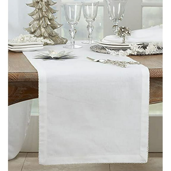 Fennco Styles Whip Stitched 100% Cotton Table Runner 16"W x 108"L - Silver Table Cover for Home Décor, Dining Table, Holiday, Banquets, Family Gathering and Special Occasion