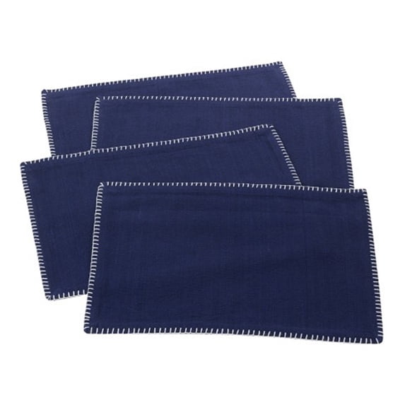 Fennco Styles Whip Stitched Design Placemat - 13"x19" - 4-Piece (Navy Blue)