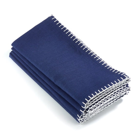 Fennco Styles Whip Stitched Napkins, Set of 4, 5 Colors (Navy Blue)