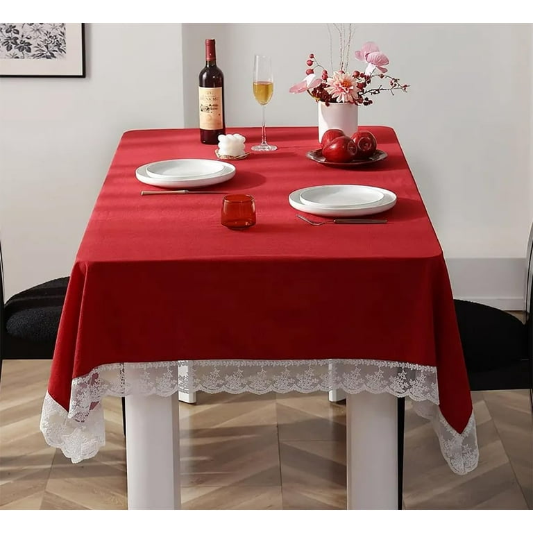 Christmas 60 in. x 104 in. Red Solid Polyester Tablecloth