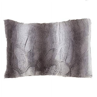 Fennco Styles Wilma Collection Country Faux Rabbit Fur Palette 14 x 20 Inch Throw Pillow Cover – Grey Lumbar Pillow Case for Couch, Bedroom and Living Room Décor