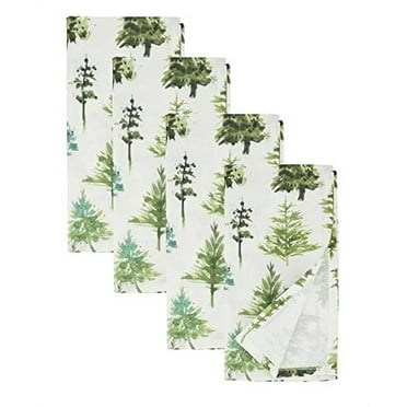 Fennco Styles Winter Forest Trees Christmas Cloth Napkins 20" W x 20" L, Set of 4 - Green Festive Dinner Napkins for Home, Dining Room, Holiday Décor, Banquets, Holiday and Special Events