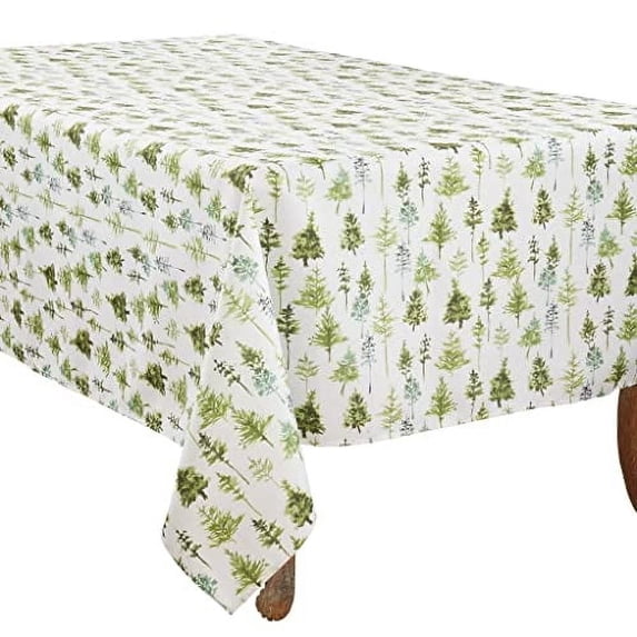 Fennco Styles Winter Forest Trees Christmas Tablecloth 65" W x 104" L - Green Festive Table Cover for Home, Dining Room, Holiday Décor, Banquets, Holiday and Special Events