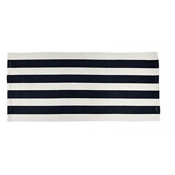 Fennco Styles Woven Bold Striped Area Rug 24" W x 36" L - Black Cotton Blend Carpet Indoor Outdoor Floor Mat for Living Room, Entryway, Bedroom and Floor Décor