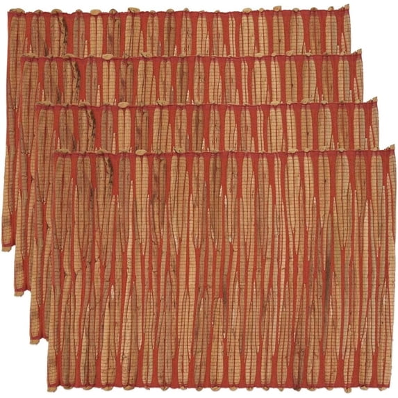 Fennco Styles Woven Chic Texture Water Hyacinth Placemats 14 x 20 Inch, Set of 4 - Orange Table Mats for Home Décor, Dining Table, Banquets, Holiday and Special Events