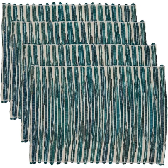 Fennco Styles Woven Chic Texture Water Hyacinth Placemats 14 x 20 Inch, Set of 4 - Turquoise Table Mats for Home Décor, Dining Table, Banquets, Holiday and Special Events