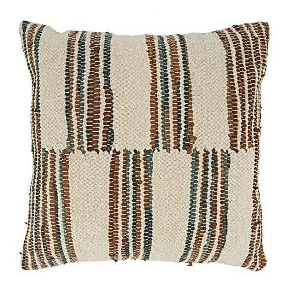 Fennco Styles Woven Chindi Striped Cotton Decorative Throw Pillow Cover 20" W x 20" L – Multicolor Textured Cushion Case for Couch, Bedroom and Living Room Décor