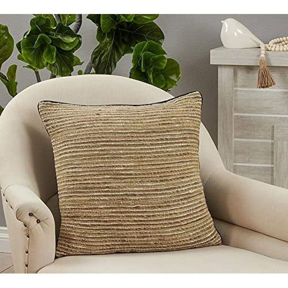 Fennco Styles Woven Chindi Striped Decorative Throw Pillow 20" W x 20" L – Brown Accent Pillow for Couch, Bedroom and Living Room Décor