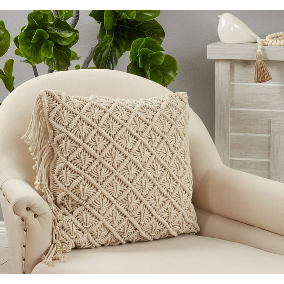 Fennco Styles Woven Chindi Striped Jute Cotton Decorative Throw Pillow Cover 18" W x 18" L – Blue-Grey Cushion Case for Couch, Bedroom, Living Room and Office Décor