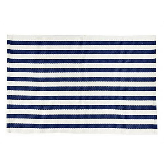 Fennco Styles Woven Classic Striped Area Rug 24"W x 36"L - Navy Blue Cotton Blend Carpet Indoor Outdoor Floor Mat for Living Room, Entryway, Bedroom and Floor Décor
