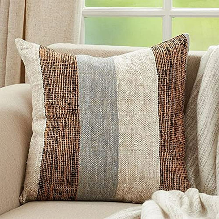 Fennco Styles Woven Color Block Stripe Decorative Cotton Lumbar Throw Pillow 20