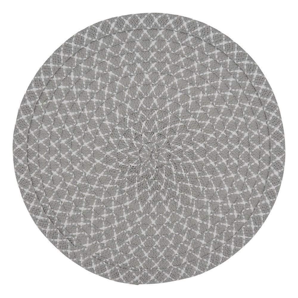 Fennco Styles Woven Design Placemats 15 Inches Round, Set of 4, Grey