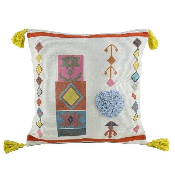 Fennco Styles Woven Geometric Indoor Throw Pillow - Square 17 x 17 Inch Decorative White Pillow for Couch, Bedroom and Living Room DÃ©cor - Geometric Decorative Pillows with Case and Insert