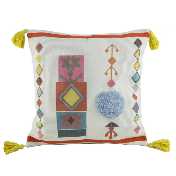 Fennco Styles Woven Geometric Indoor Throw Pillow - Square 17 x 17 Inch Decorative White Pillow for Couch, Bedroom and Living Room Décor - Geometric Decorative Pillows with Case and Insert