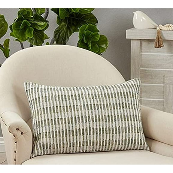 Fennco Styles Woven Line Decorative Throw Pillow Cover 16"W x 24"L - Green Textured Cushion Case for Home, Couch, Bedroom, Living Room and Office Décor