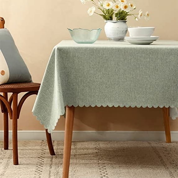 Fennco Styles Woven Solid Color Scalloped Tablecloth 56"W x 56"L - Sage Green Wrinkle-Free, Heat-Resistant Washable Table Cover for Everyday Use, Holidays, Indoor Outdoor Events and Special Occasions