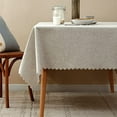 thumbnail image 1 of Fennco Styles Woven Solid Color Scalloped Tablecloth 56" W x 88" L - Natural Wrinkle-Free, Heat-Resistant Washable Table Cover for Everyday Use, Holidays, Indoor Outdoor Events and Special Occasions, 1 of 5