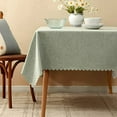 thumbnail image 1 of Fennco Styles Woven Solid Color Scalloped Tablecloth 56"W x 88"L - Sage Green Wrinkle-Free, Heat-Resistant Washable Table Cover for Everyday Use, Holidays, Indoor Outdoor Events and Special Occasions, 1 of 4