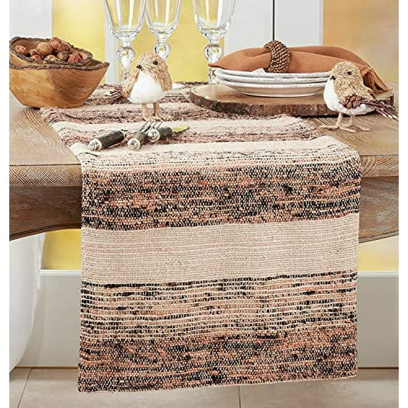 Fennco Styles Woven Striped Color Block Table Runner 16" W x 72" L - Brown Textured Table Cover for Home Décor, Dining Table, Banquets, Family Gathering and Special Events