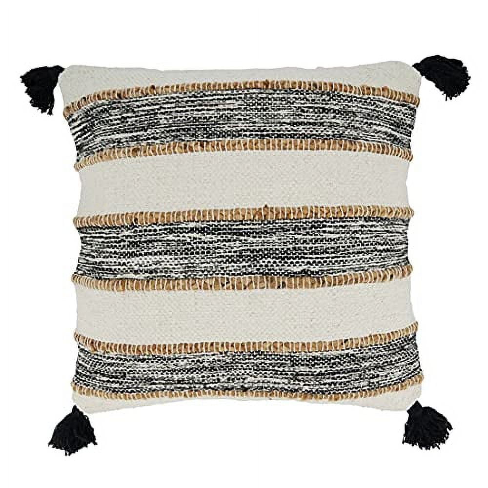 Black and White Striped Cotton Tassel Pillow Cover