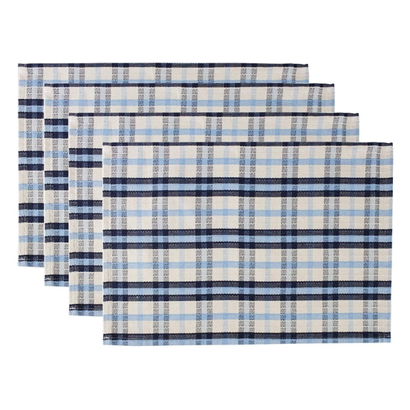Fennco Styles Woven Tartan Plaid Fringes Cotton Blend Table Placemats 13 x 20 Inch, Set of 4