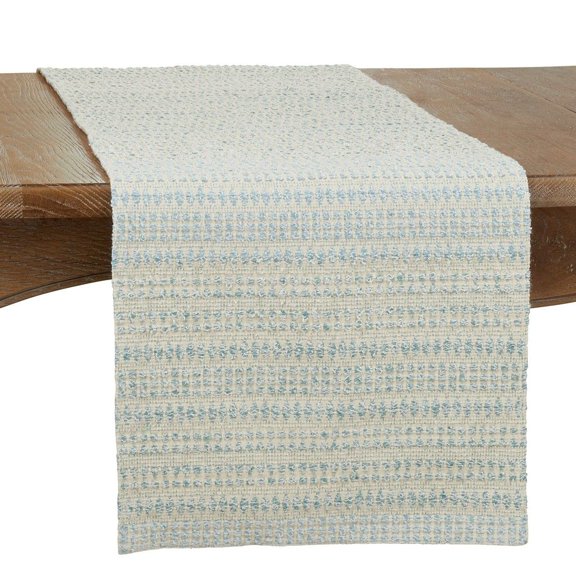 Fennco Styles Woven Textured Table Runner 16" W x 72" L - Aqua Rectangular Table Cover for Home, Dining Room Décor, Banquets, Family Gathering and Special Occasions