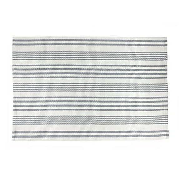Fennco Styles Woven Ticking Striped Area Rug 24" W x 36" L - Grey Cotton Blend Carpet Indoor Outdoor Floor Mat for Living Room, Entryway, Bedroom and Floor Décor