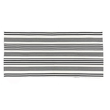 Fennco Styles Woven Ticking Striped Area Rug 24" W x 51" L - Black Cotton Blend Carpet Indoor Outdoor Floor Mat for Living Room, Entryway, Bedroom and Floor Décor