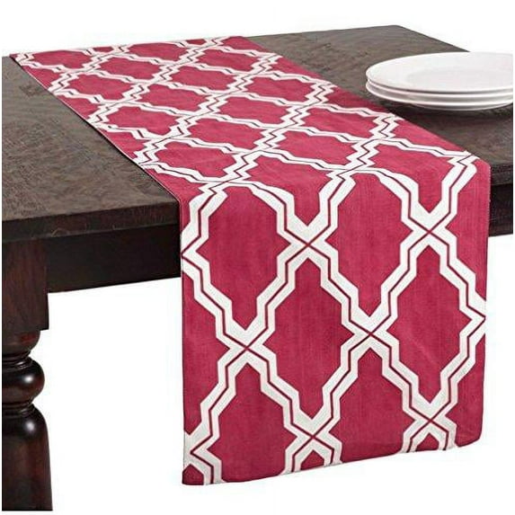 Fennco Styles Yasmina Moroccan Linen-cotton Table Runner 16 x 72 Inch - Geometric Table Cover for Home Decor, Dining Room, Banquets, Everyday Use and Special Occasion