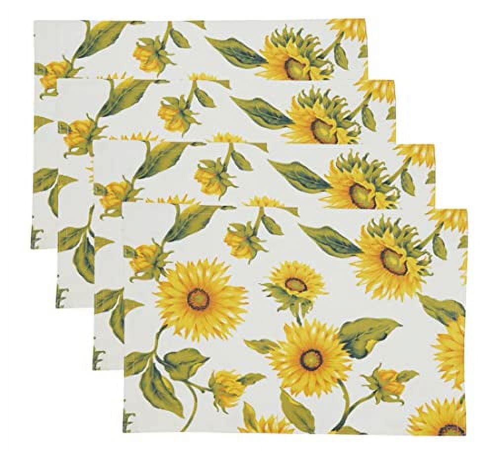 Yellow Sunflower Print Polyester Placemats, Set of 4