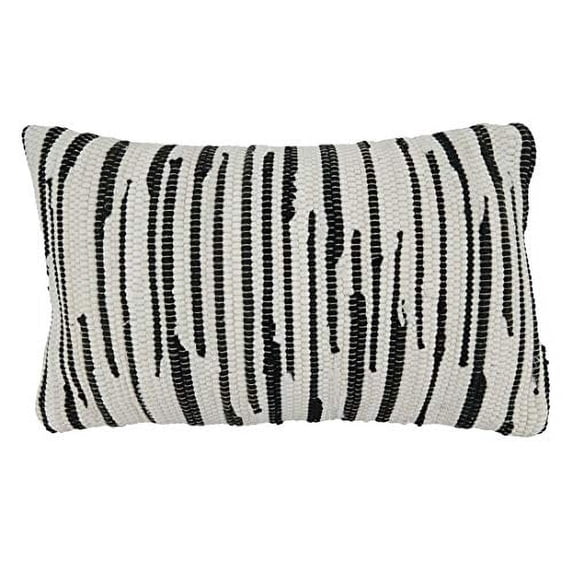 Fennco Styles Zebra Chindi Design 100% Cotton Decorative Throw Pillow Cover 14 x 23 Inch - Black & White Textured Accent Pillowcase for Home, Couch, Living Room and Office Décor