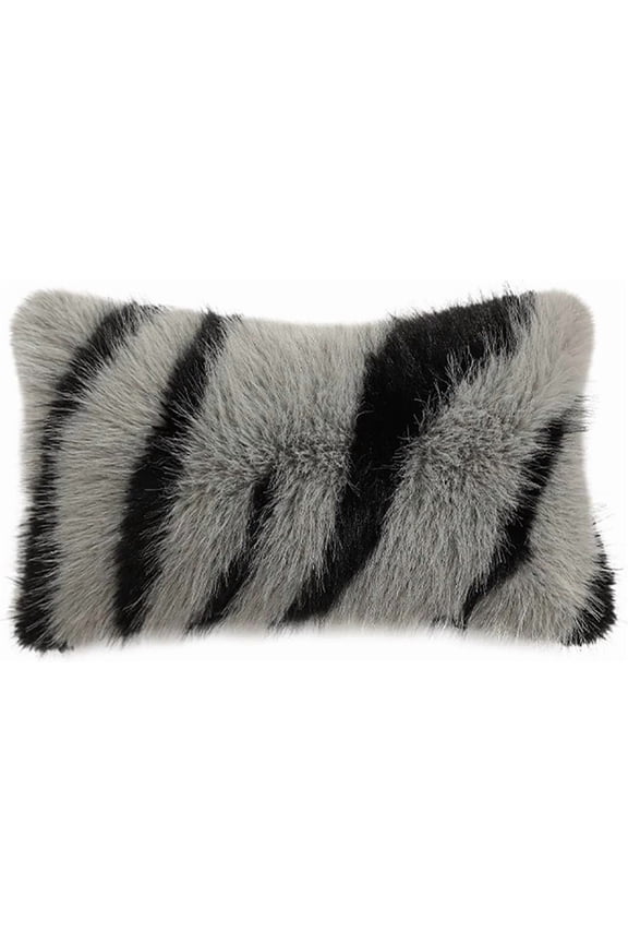 Zebra Stripe Faux Fur 20" x 12" Modern Animal Zebra Print Decorative Pillow Case with Zip Closure Pillow Case