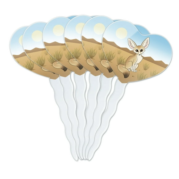 Fennec Fox Heart Love Cupcake Picks Toppers Decoration Set of 6