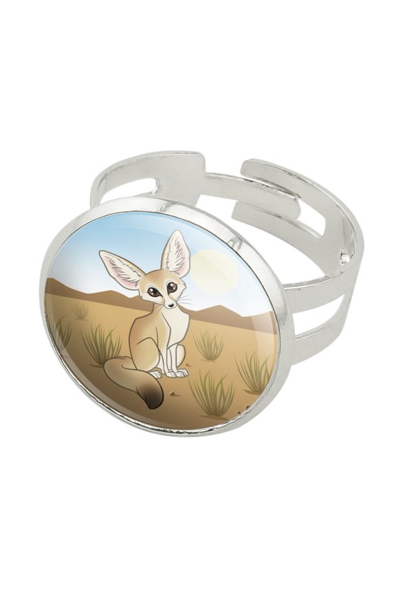 Fennec Fox Silver Plated Adjustable Novelty Ring