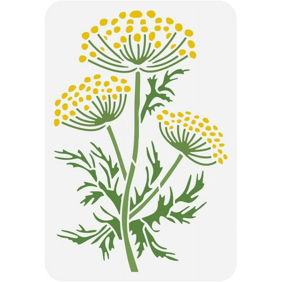 Fennel Stalk Flower Painting Stencil 8.3x11.7inch Reusable Wildflower Stencil Large Flower Stencil Flower Pattern Plant Theme Template for Wall Wood Furniture DIY Home Decoration White