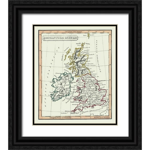 Fenner 12x14 Black Ornate Wood Framed with Double Matting Museum Art Print Titled - Ancient British Isles - Fenner 1830