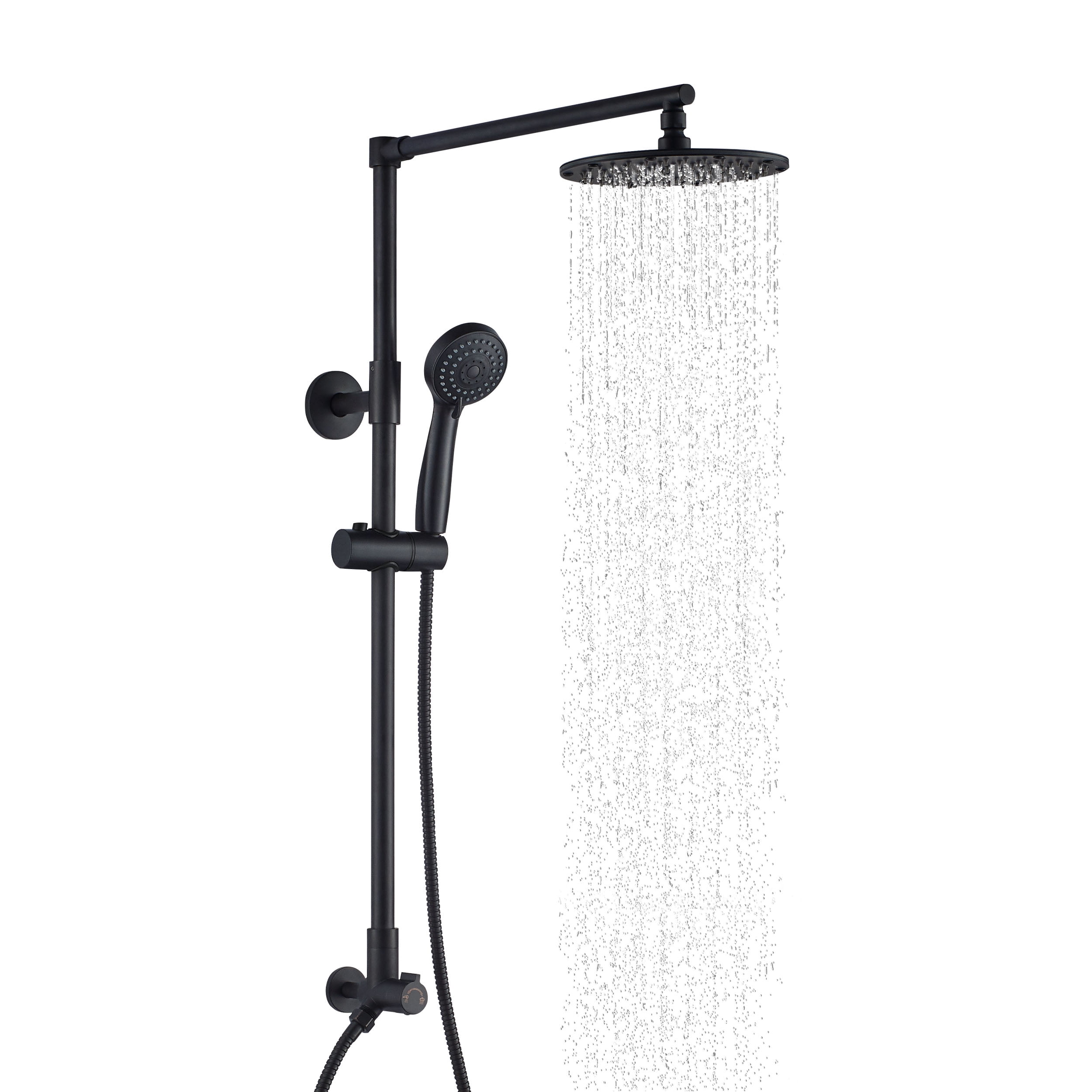 Polaris Matte Black Adjustable Rain Shower System with Handheld Spray