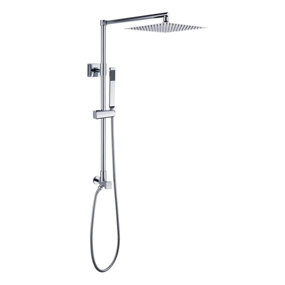 Fennocasa Polaris Lux shower set with 10 in square rainfall showerhead and handheld spray, silver chrome