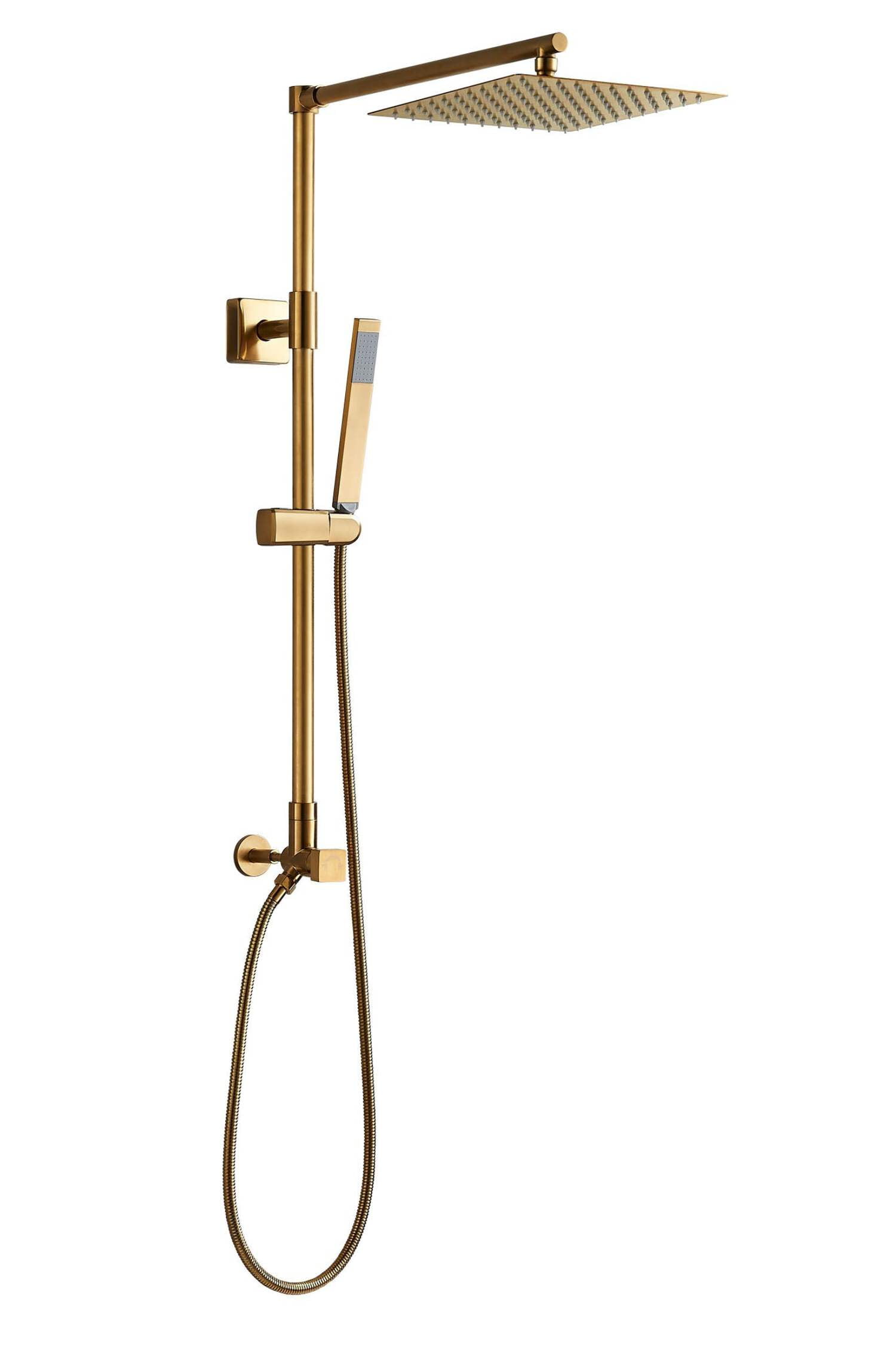 Fennocasa Polaris Lux Shower Set - 10" Square Rainfall Showerhead with Handheld Spray, Brushed Gold