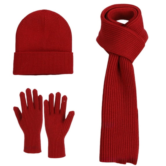 Fenny Scarves for Women Lightweight Cozy 3 in 1 Womens Gloves Touchscreen Women's Hats & Caps Cold Warm Beanie Red