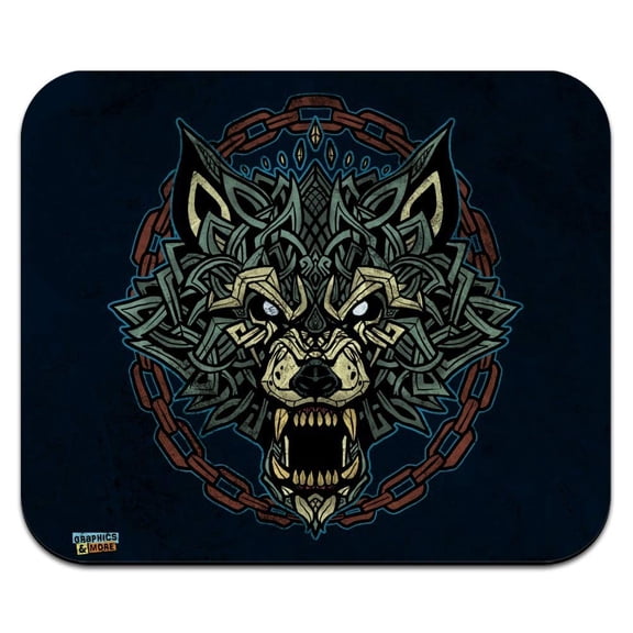 Fenrir Fierce Snarling Wolf In Chains Norse Mythology Low Profile Thin Mouse Pad Mousepad