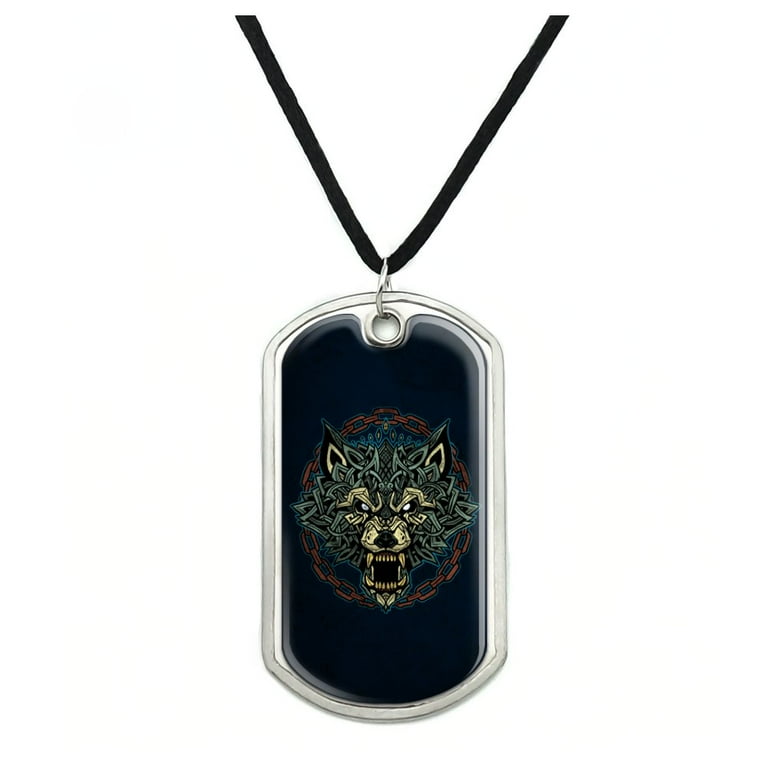 Fenrir Fierce Snarling Wolf In Chains Norse Mythology Military Dog Tag Pendant Necklace with Cord Walmart