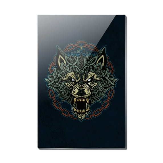 Fenrir Fierce Snarling Wolf In Chains Norse Mythology Rectangle Acrylic Fridge Refrigerator Magnet