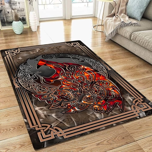 Fenrir Wolf Viking Rug, 5x8 ft, Fluffy Carpets for Bedroom Home Decor